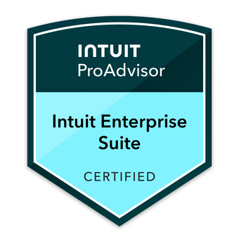 The green  Certified ProAdvisor Intuit Enterprise Suite badge means a Certified QuickBooks ProAdvisor has passed a difficult training and test for using this new Intuit product for high volume businesses with multiple companies who need intercompany transactions.
